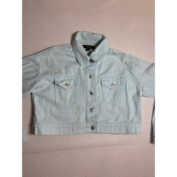 Forever 21 Womens Light Blue Cropped Denim Jacket With Button Closure & Small - Picture 2 of 11